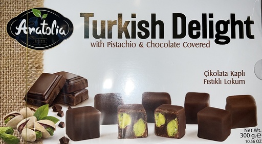 Lokum with pistachio covered with chocolate Anatolia